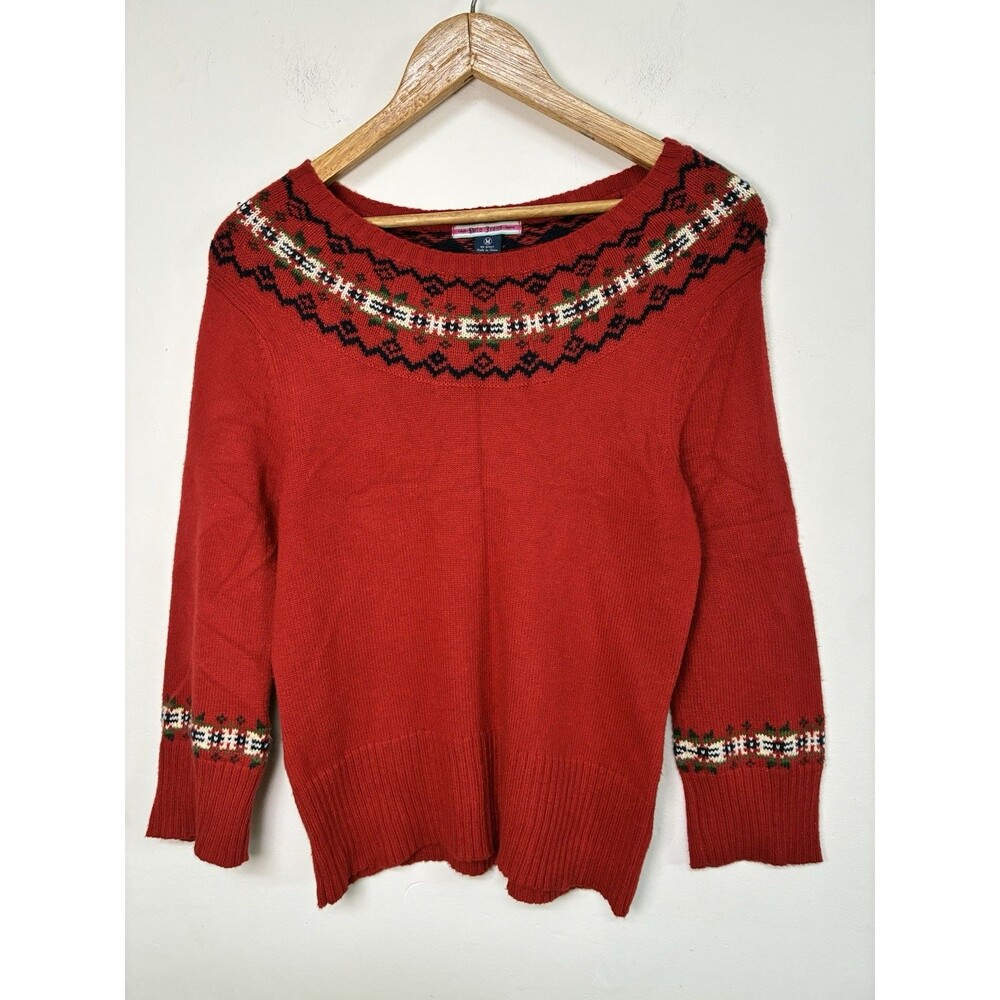 Polo Jeans Ralph Lauren Sweater M Red Fair Isle Yoke Angora Vintage Preppy